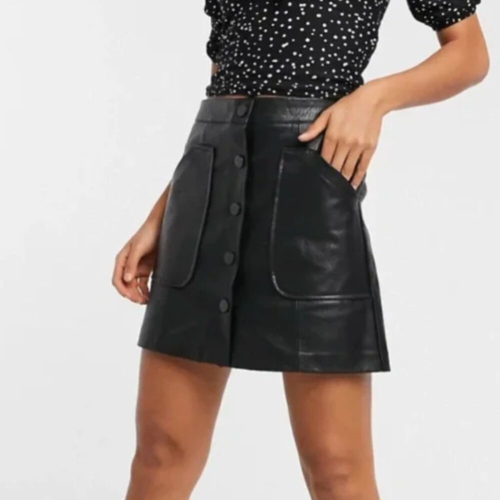 Faux-leather black Stradivarius skirt, size S (US 4/6)